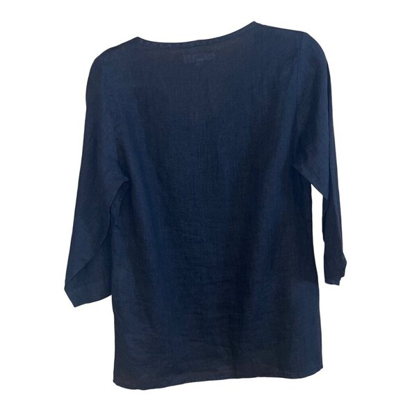 Flax Womens Top Size Small Black V Neck Side Slits Casual Pure Linen Lithuania - Picture 2 of 8